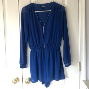 Express Blue Romper V Neck size Small